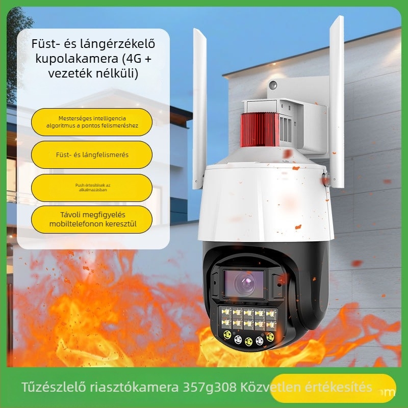 ML-WK670-HY PTZ kamera tűz- és füstdetektálóval, WiFi/4G, beltéri és kültéri használat, távoli mobil hozzáférés, 340° vízszintes, 90° függőleges, 12V DC