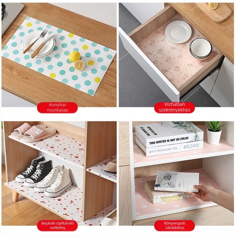 Fiók- és szekrénypad — antibakteriális, nedvesség- és olajálló, vízálló habból készült; ideális gardróbokhoz, cipősszekrényekhez és konyhákhoz