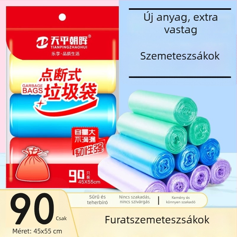 HDPE vastagított szemeteszsákok, lapos nyílású, 100 db, általános használatra