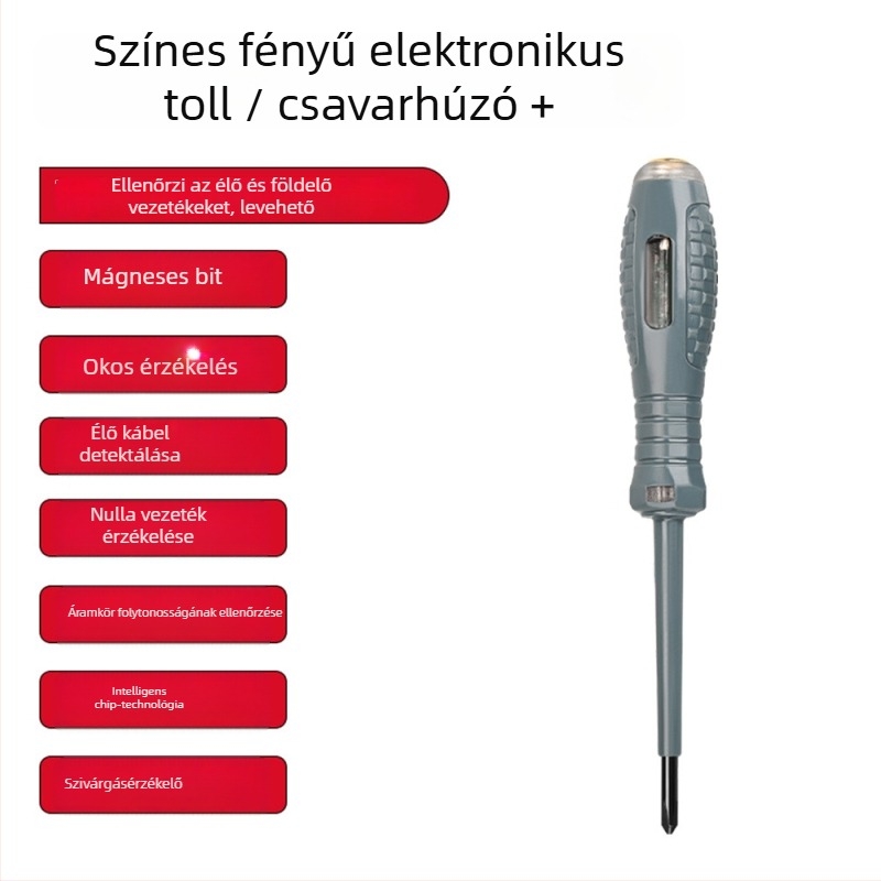 Feszültségmérő beépített fényforrással, többfunkciós elektromos szerszám vezeték-szakadás detektálással és nagy nyomatékú csavarhúzóval
