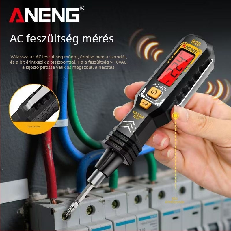 Feszültségtesztelő toll hangvezérléssel, automata működés és digitális kijelző, többfunkciós megszakítás-észlelés otthoni használatra