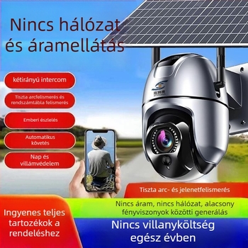 Napelemes 4G megfigyelő kamera, 1080P felbontás, valós idejű interkom, infravörös éjjellátás IR világítással 8 millió pixellel