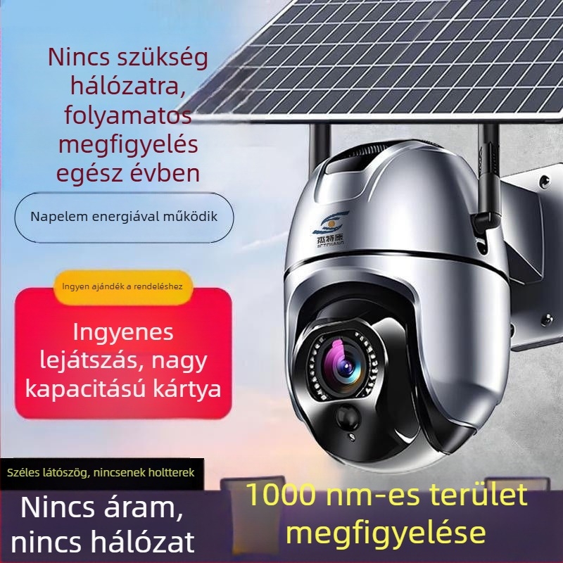 Napelemes 4G megfigyelő kamera, 1080P felbontás, valós idejű interkom, infravörös éjjellátás IR világítással 8 millió pixellel