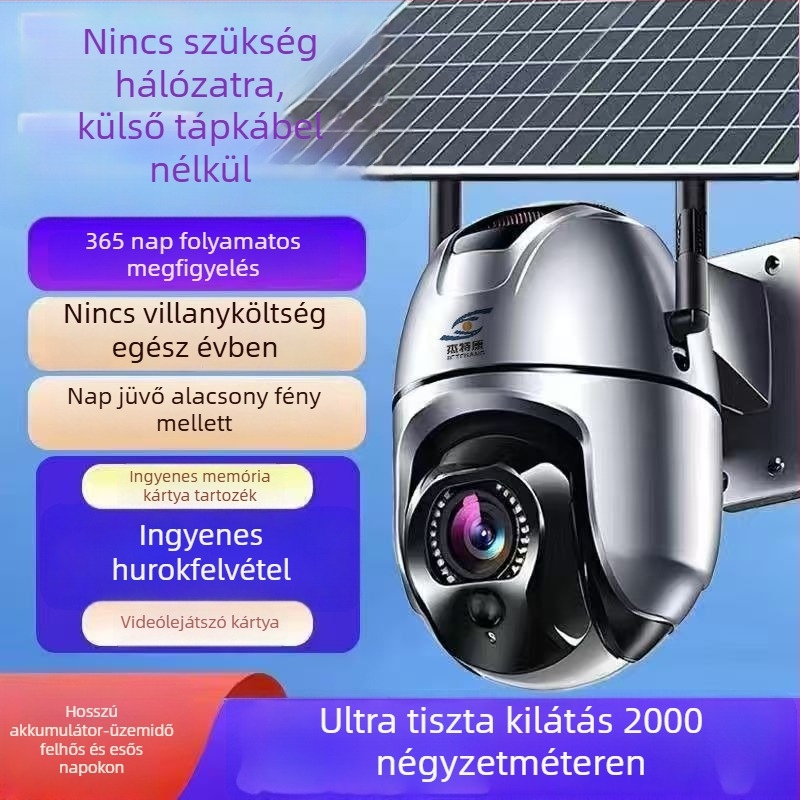 Napelemes 4G megfigyelő kamera, 1080P felbontás, valós idejű interkom, infravörös éjjellátás IR világítással 8 millió pixellel