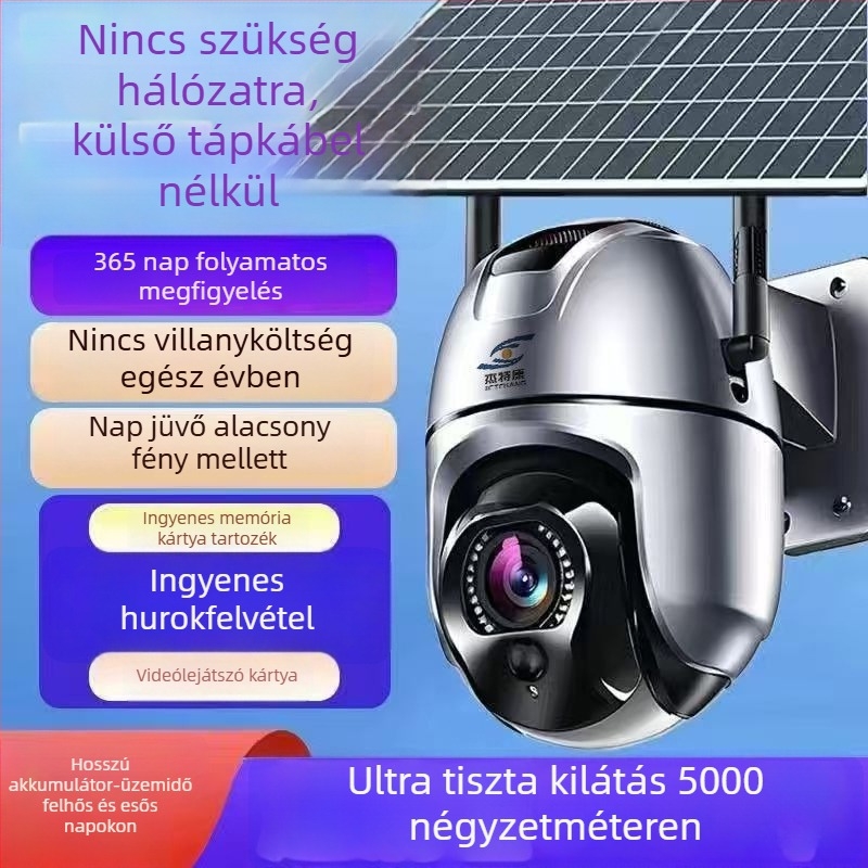 Napelemes 4G megfigyelő kamera, 1080P felbontás, valós idejű interkom, infravörös éjjellátás IR világítással 8 millió pixellel