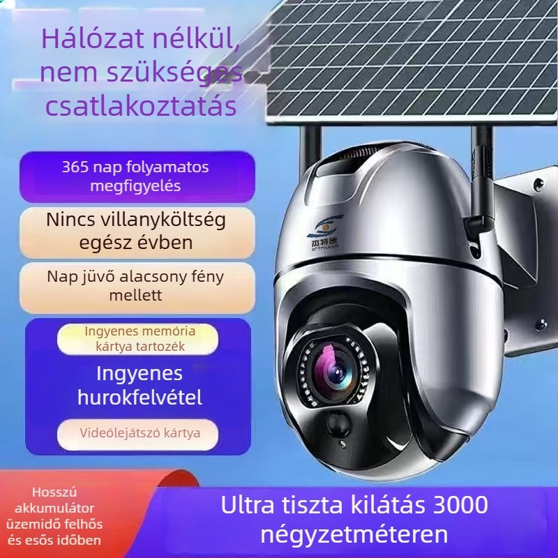 Napelemes 4G megfigyelő kamera, 1080P felbontás, valós idejű interkom, infravörös éjjellátás IR világítással 8 millió pixellel