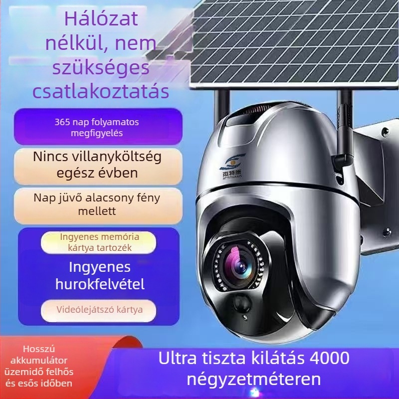 Napelemes 4G megfigyelő kamera, 1080P felbontás, valós idejű interkom, infravörös éjjellátás IR világítással 8 millió pixellel