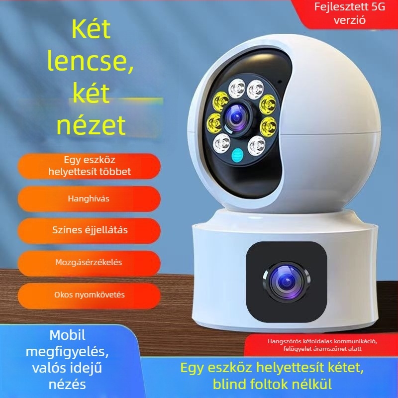 1080P vezeték nélküli megfigyelő kamera 360°-os PTZ-vel, intelligens követés és valós idejű interkom, éjjellátás