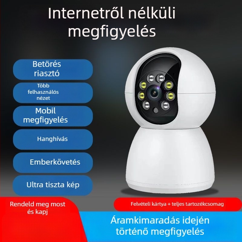 1080P vezeték nélküli megfigyelő kamera 360°-os PTZ-vel, intelligens követés és valós idejű interkom, éjjellátás