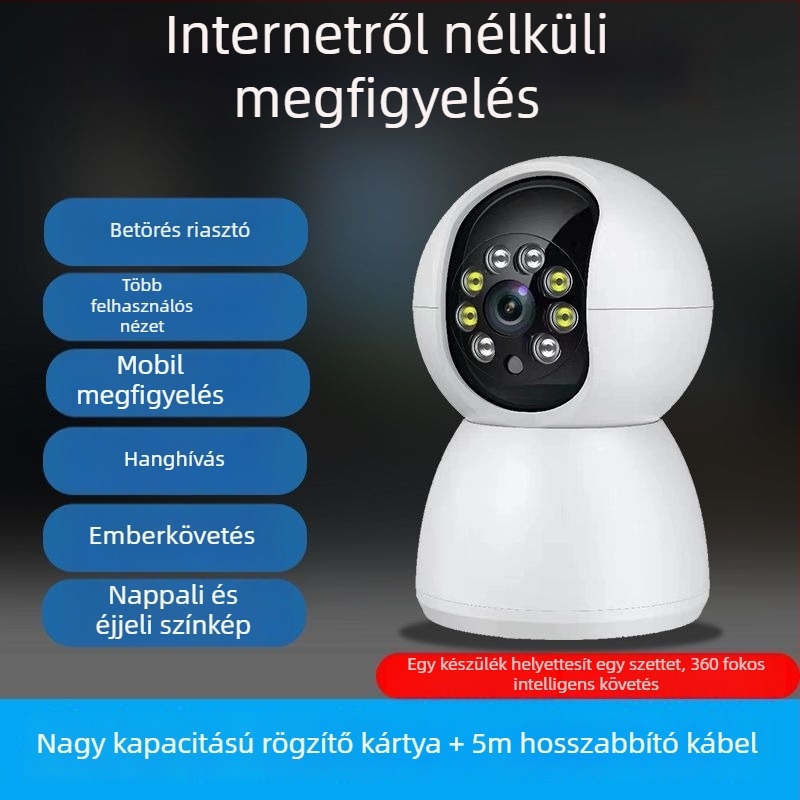 1080P vezeték nélküli megfigyelő kamera 360°-os PTZ-vel, intelligens követés és valós idejű interkom, éjjellátás