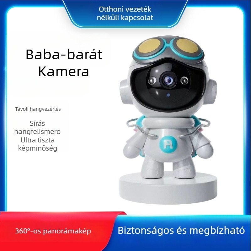 Vezeték nélküli beltéri kamera 360° panorámával, HD éjszakai látás, mozgásérzékelés, beltéri használatra, 5V tápegység, ABS műanyag