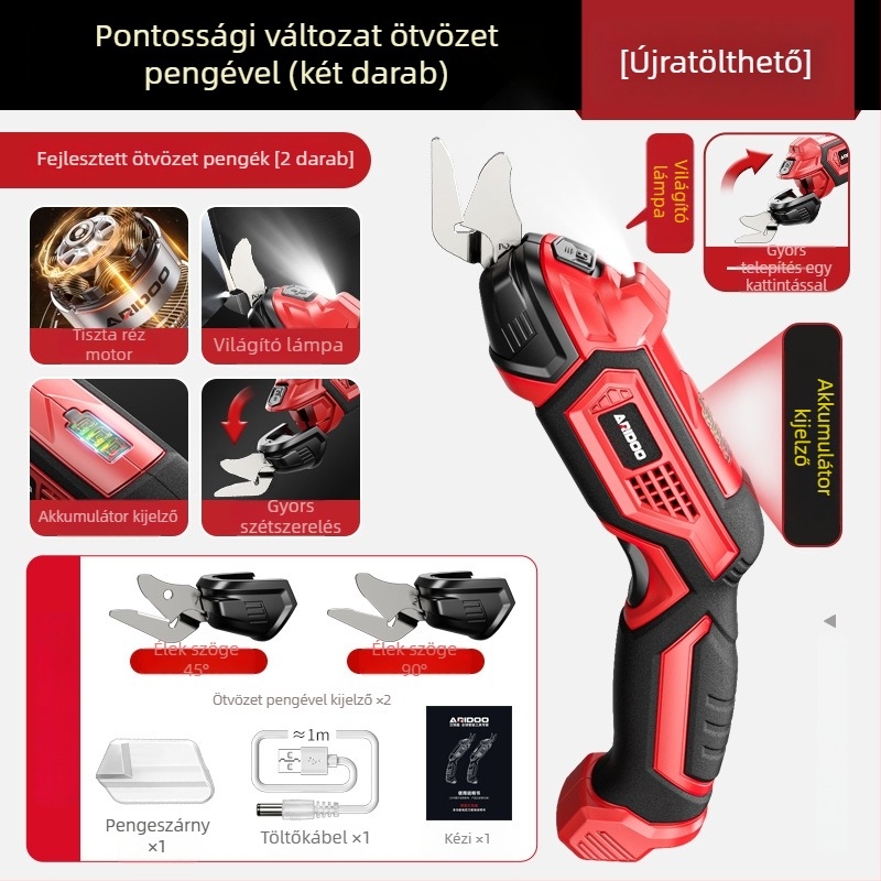 Airuidun Hordozható újratölthető elektromos olló, textilek és bőr ruházathoz, 5V Li-ion akkumulátor, kompakt, többszörös funkciójú