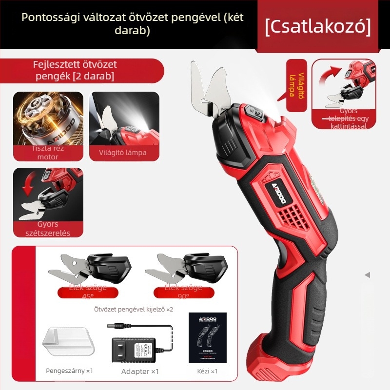 Airuidun Hordozható újratölthető elektromos olló, textilek és bőr ruházathoz, 5V Li-ion akkumulátor, kompakt, többszörös funkciójú