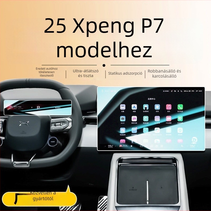 Xpeng P7 központi kijelzőjére szánt edzett üveg képernyővédő — egydarabos kialakítás, ujjlenyomat-mentes bevonat