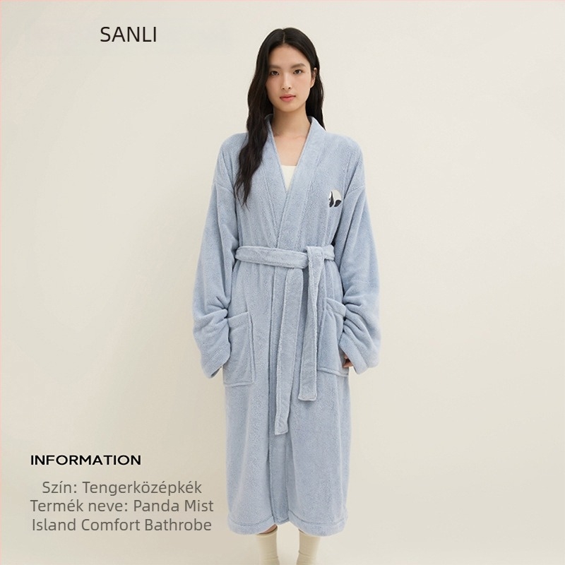 Uniszex fürdőköntös párnak Panda hímzé, korall fleece anyag