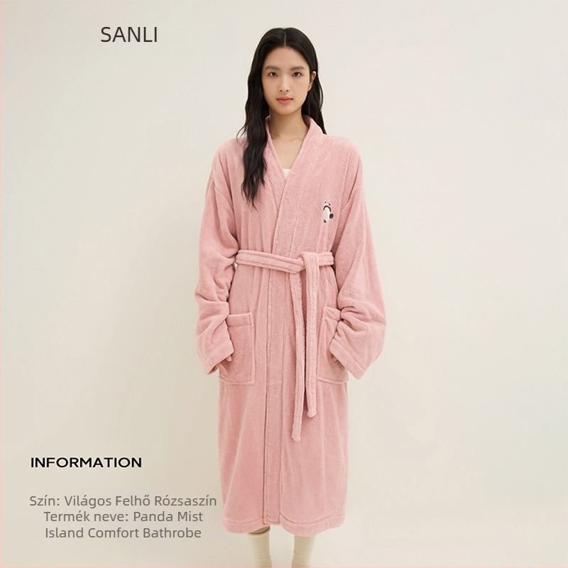 Uniszex fürdőköntös párnak Panda hímzé, korall fleece anyag
