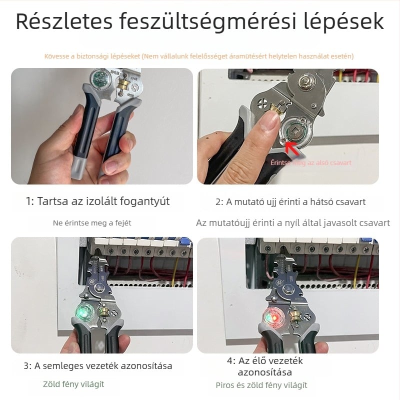 Villanyszerelő 28-in-1: többfunkciós fogó, vezetékek leszedése, vágás, crimpeelés, tekerés és rögzítés