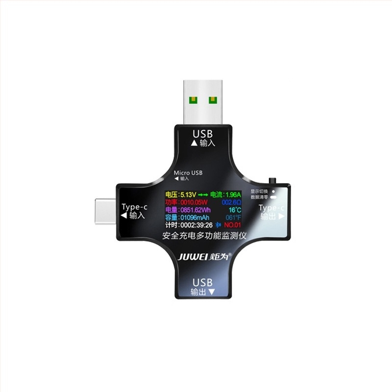 USB kapacitásmérő Type-C és USB interfészekkel, digitális kijelző, 30V/8A feszültség- és áramerősségmérő