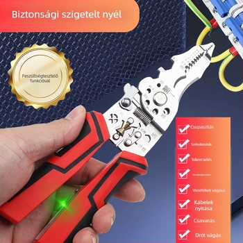 16 az 1-ben többfunkciós vezetékcsupaszító fogó: szigetelés eltávolítása, vezetékek szétválasztása, vezetékek tekerése és vágása, crimpelés
