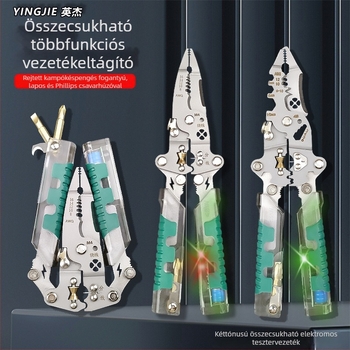 Hero hajlított elektromos csavarhúzó és vezeték-kábel vágó, hegyes vég, súly 220 g, hajtogatható elektromos tesztfogó