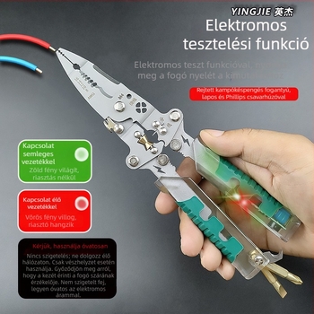 Hero hajlított elektromos csavarhúzó és vezeték-kábel vágó, hegyes vég, súly 220 g, hajtogatható elektromos tesztfogó