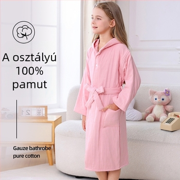 100% pamut gyerek fürdőköpeny, téli vastag, kapucnis, uniszex, nedvszívó és szöszmentes