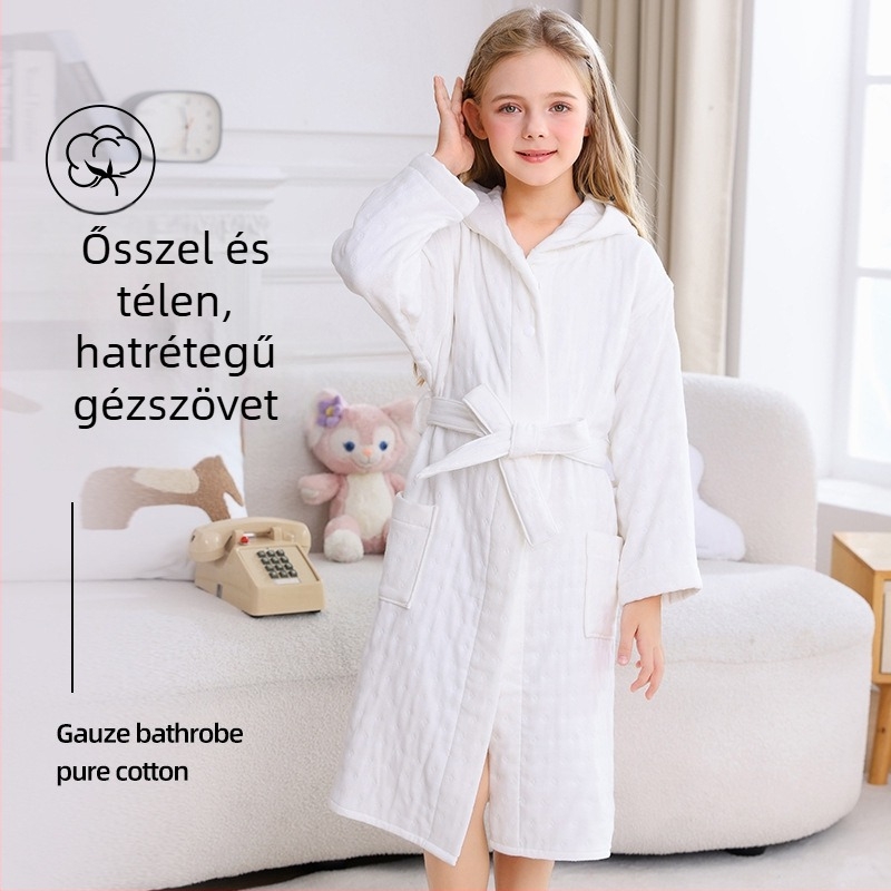 100% pamut gyerek fürdőköpeny, téli vastag, kapucnis, uniszex, nedvszívó és szöszmentes