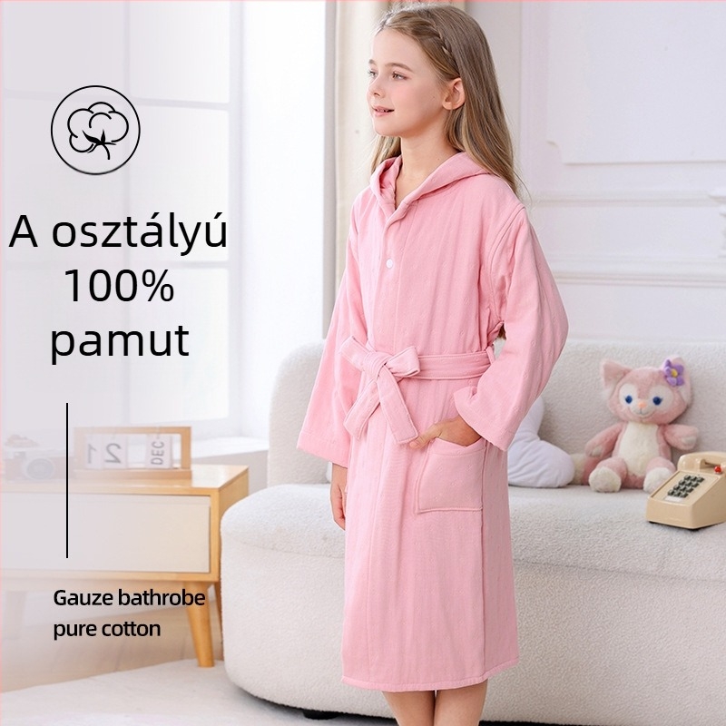 100% pamut gyerek fürdőköpeny, téli vastag, kapucnis, uniszex, nedvszívó és szöszmentes