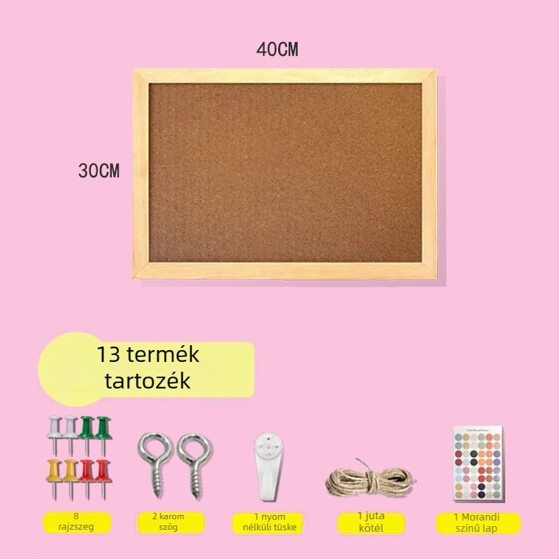 Egyrészes felakasztható parafatábla fa kerettel – fotók és üzenetek az irodába — karikatúra stílus