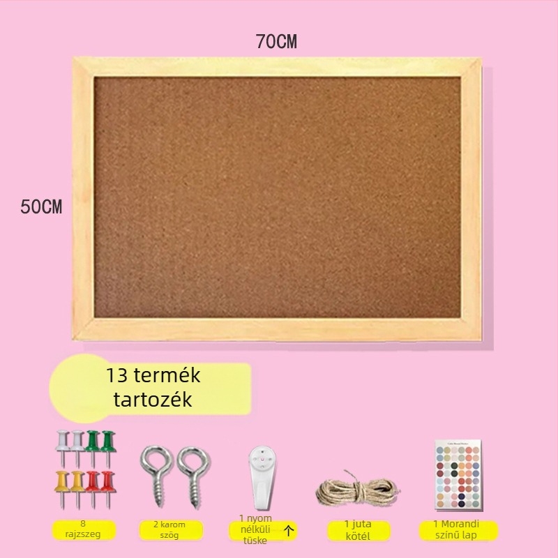 Egyrészes felakasztható parafatábla fa kerettel – fotók és üzenetek az irodába — karikatúra stílus