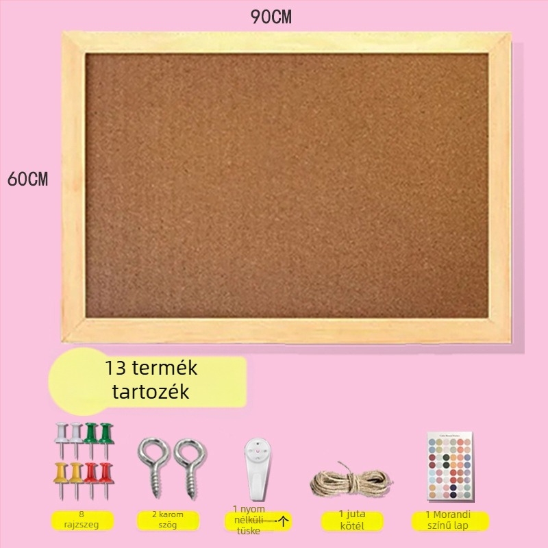 Egyrészes felakasztható parafatábla fa kerettel – fotók és üzenetek az irodába — karikatúra stílus