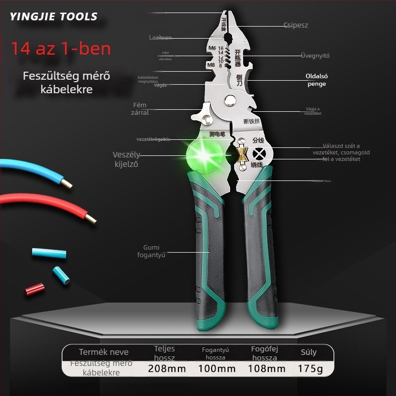 Kábelcsupaszító fogó feszültségmérővel, egyenes fej, 0,17 kg, Hero