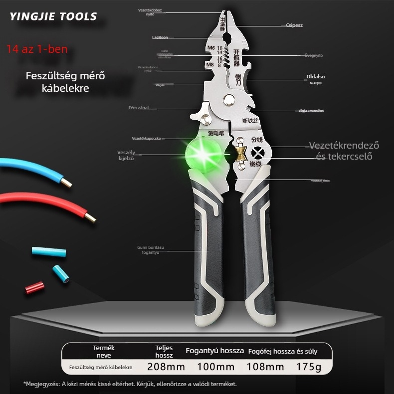 Kábelcsupaszító fogó feszültségmérővel, egyenes fej, 0,17 kg, Hero