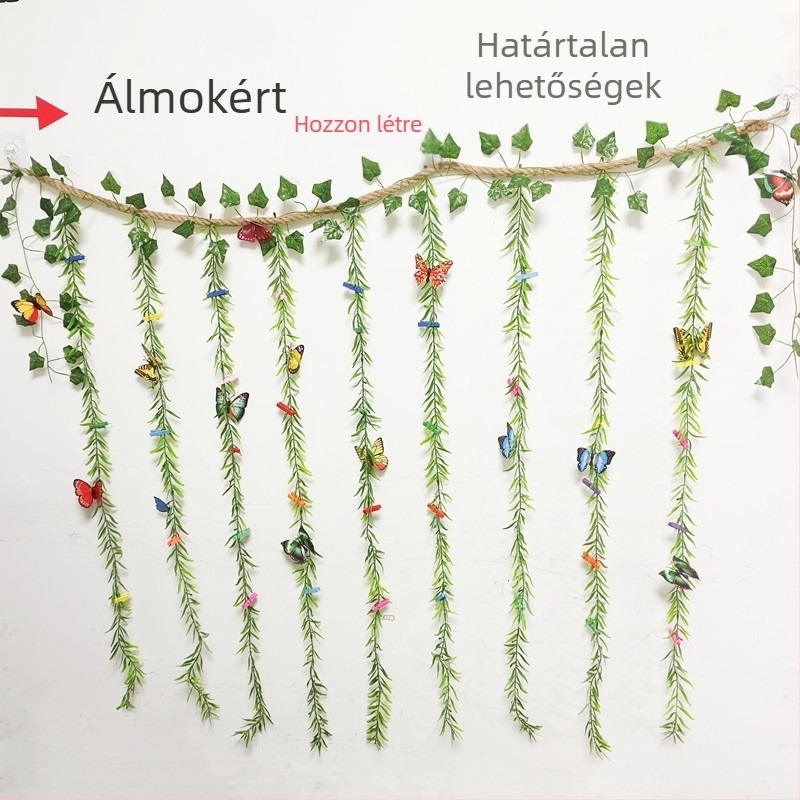 Fali fotódekoráció öntapadós kendervásznos klipszekkel, stil fa/indás, egyszerű dizájn, fúrás nélkül