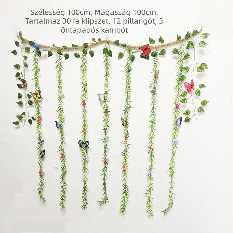 Fali fotódekoráció öntapadós kendervásznos klipszekkel, stil fa/indás, egyszerű dizájn, fúrás nélkül