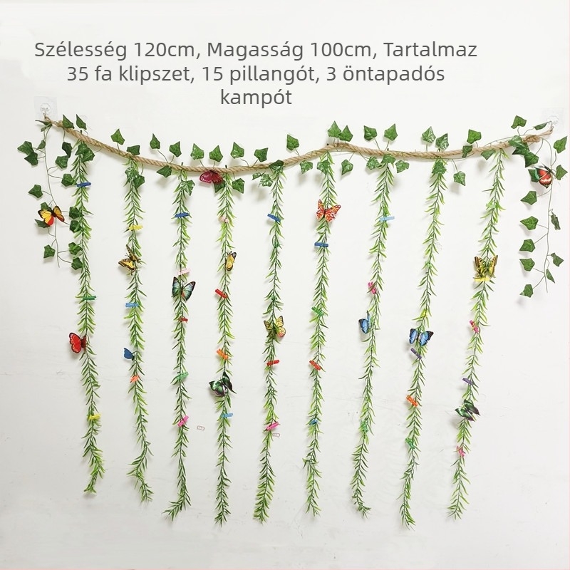 Fali fotódekoráció öntapadós kendervásznos klipszekkel, stil fa/indás, egyszerű dizájn, fúrás nélkül