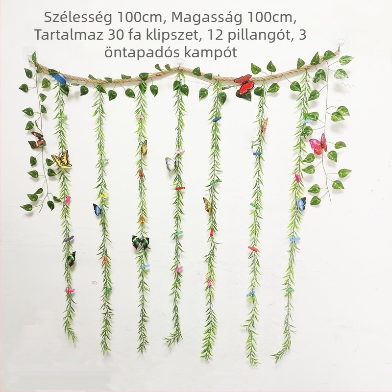 Fali fotódekoráció öntapadós kendervásznos klipszekkel, stil fa/indás, egyszerű dizájn, fúrás nélkül