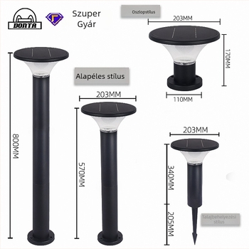 DONTA SG-2 kültéri napelemes LED földlámpa, alumínium, IP65, 7W, 6–12 órás üzemidő