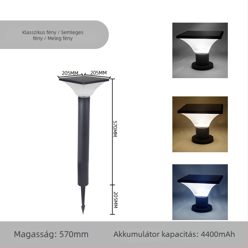 DONTA SG-2 kültéri napelemes LED földlámpa, alumínium, IP65, 7W, 6–12 órás üzemidő
