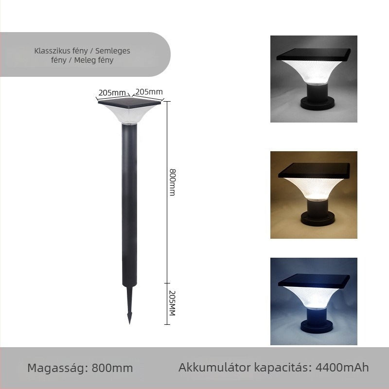 DONTA SG-2 kültéri napelemes LED földlámpa, alumínium, IP65, 7W, 6–12 órás üzemidő