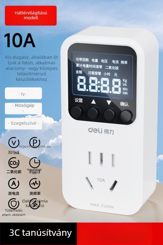 Effective DL333502 Kimeneti aljzathoz tartozó teljesítményfigyelő – LCD kijelzős energiafogyasztásmérő, 10A, 3C tanúsított