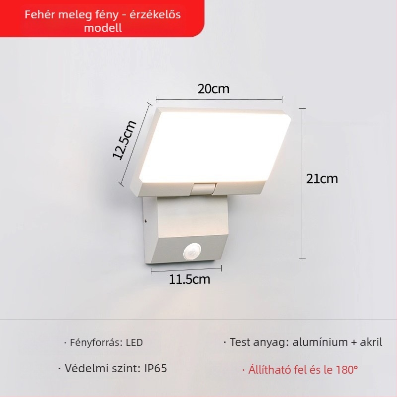 Vízálló kültéri fali világítás szenzorral villákhoz, kertekhez és erkélyekhez - összecsukható és forgatható, 220V, 36 LED, 990 lm, IP65, 3000-6500K