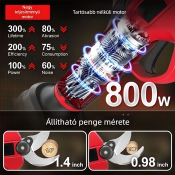 Szénkefe nélküli vezeték nélküli elektromos metszőolló – kézben tartható kertészeti ágvágó Li-ion akkumulátorral és digitális kijelzővel