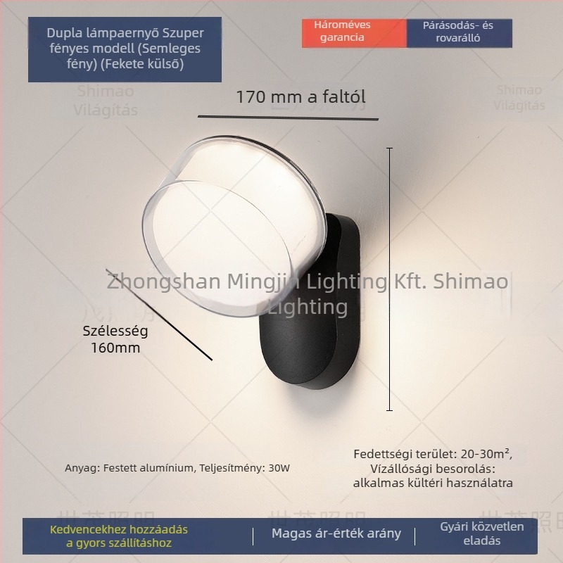 LED kültéri falikar vízálló, szenzorral, alumínium házzal (220V, 120 lm, 3000K, 60°, IP54)