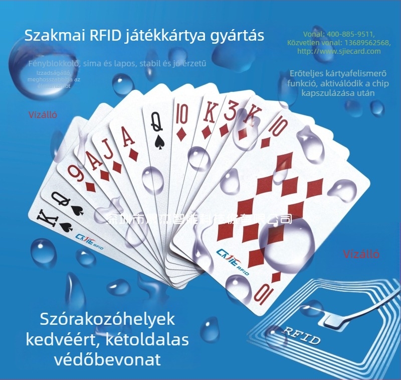 RFID EV1/ICODE SLIX NFC poker kártya jel – PVC, 8k memória, HF, érzékelési távolság 3–25 cm, 100000 olvasás/írás ciklus
