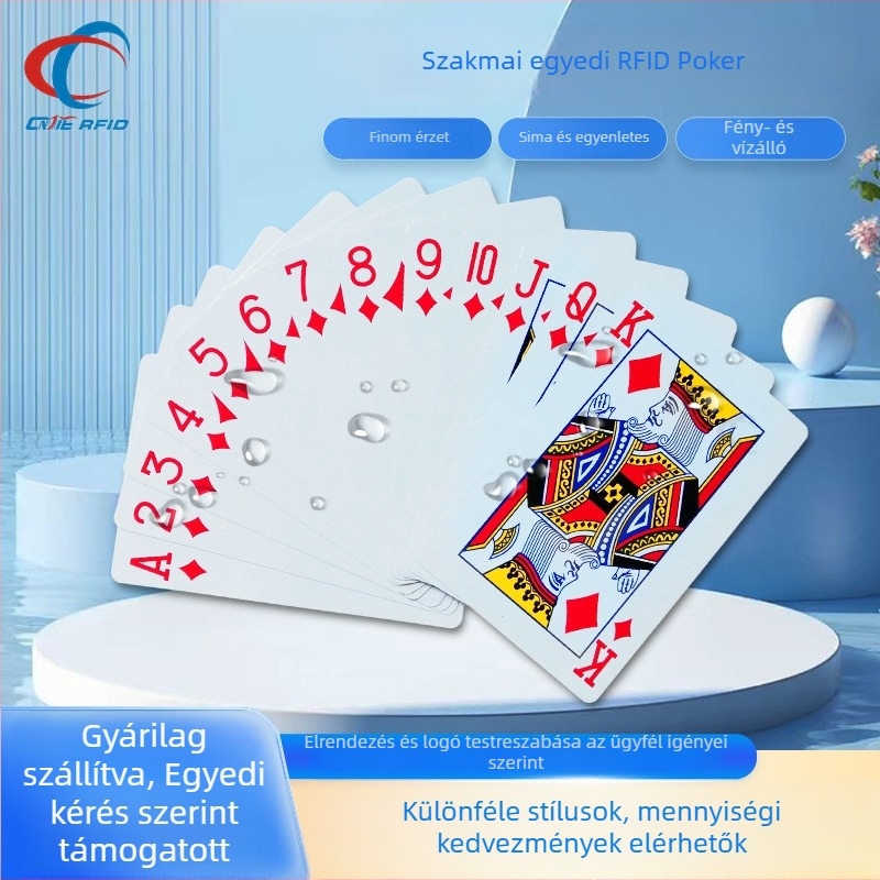 RFID EV1/ICODE SLIX NFC poker kártya jel – PVC, 8k memória, HF, érzékelési távolság 3–25 cm, 100000 olvasás/írás ciklus