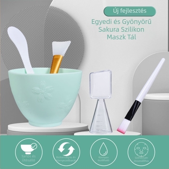 Sakura arcpakolás tál, ecset és kanál — szilikon DIY maszk készlet