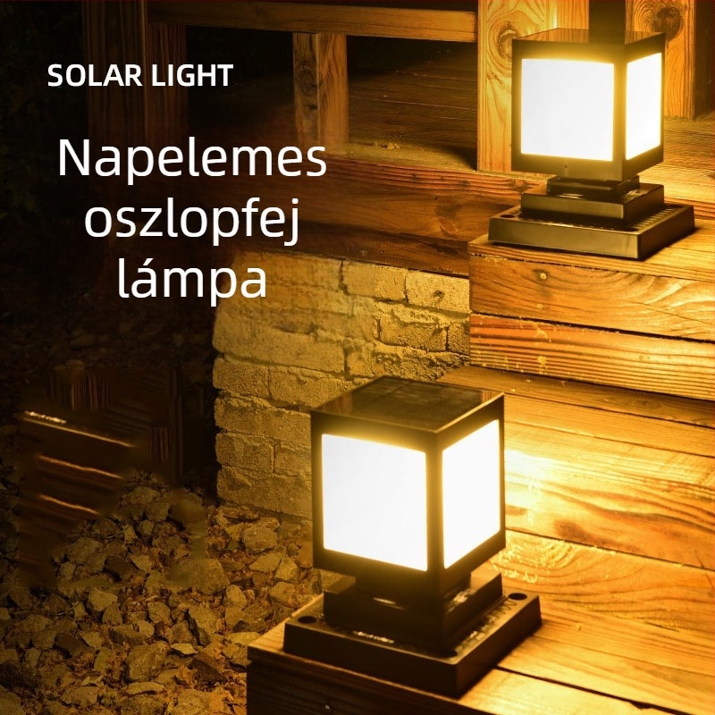 Napelemes oszloplámpa LED-del, kültéri IP65 védelem, 5W, 2.4V, indukciós kapcsoló, modell Square Column Head Lamp
