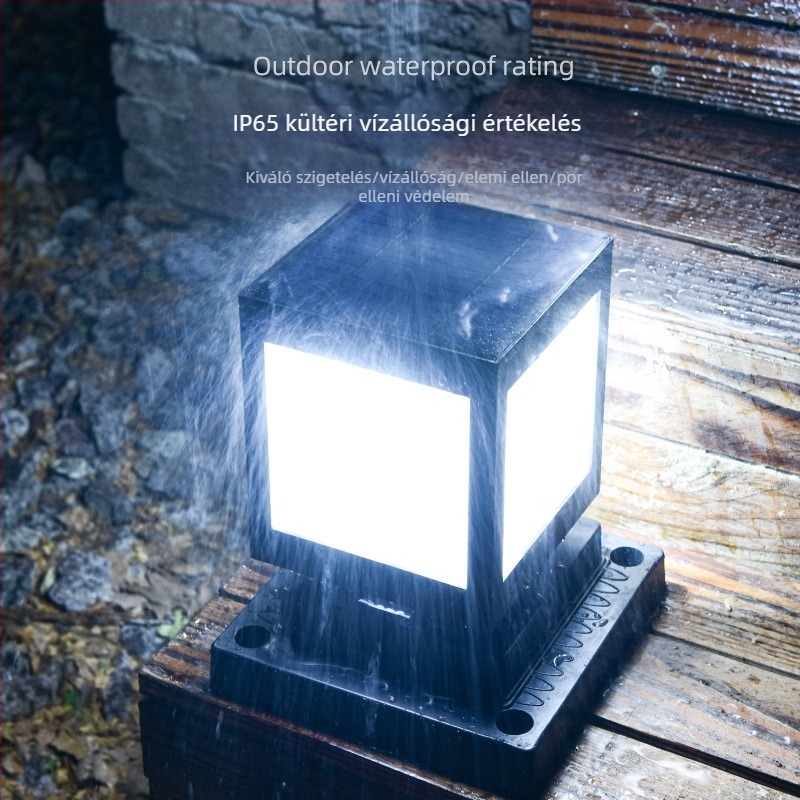 Napelemes oszloplámpa LED-del, kültéri IP65 védelem, 5W, 2.4V, indukciós kapcsoló, modell Square Column Head Lamp