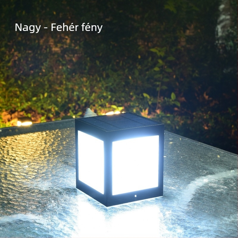 Napelemes oszloplámpa LED-del, kültéri IP65 védelem, 5W, 2.4V, indukciós kapcsoló, modell Square Column Head Lamp